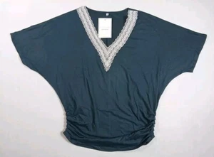 Short Sleeve V Neck Dolman Top Shirts with Side Shirring Womens Size Medium - Picture 1 of 6