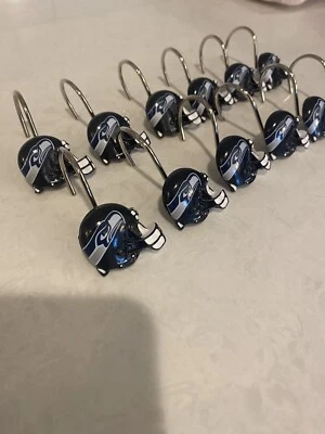 NFL Seattle Seahawks Football Helmet Shower Curtain Rings Hooks 12 pcs - Image 1 of 3
