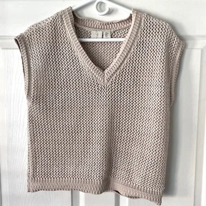 Joie Sparkly Open Knit Sweater Vest Womens S Beige V-Neck Party Going Out Festiv - Picture 1 of 8