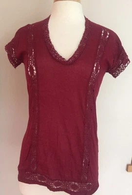 ISABEL MARANT ETOILE SZ 34/ US 2 Maroon Lace & Cotton Shirt Tunic Top #1572 - Image 1 of 4
