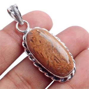 Diaspro Gemma 925 Ciondolo Placcato Argento Handmade Gioielli Idea Regalo 3.8cm - Foto 1 di 3