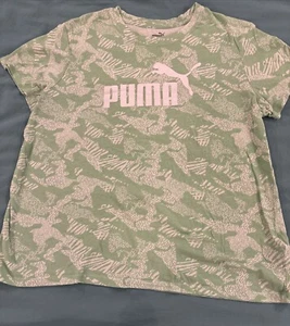 PUMA Women's Tshirt Top Essential Tee - Cotton - size XL - Green/white Print - Picture 1 of 7