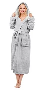 Hooded Sherpa Robe Long Plush Fuzzy Bathrobe for Women with Hood Sherpa Lined - Picture 1 of 7