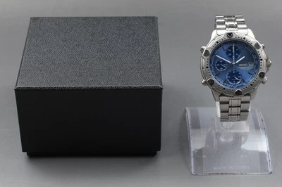 Vintage 1998 Exc+5 Seiko Chronograph 7T32-6E40 Day Blue Quartz Mens Watch JAPAN - Image 1 of 4