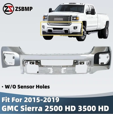Chrome Front Bumper Impact  Bar For 2015-2019 GMC Sierra 2500 3500 HD W/O Sensor - Imagem 1 de 4