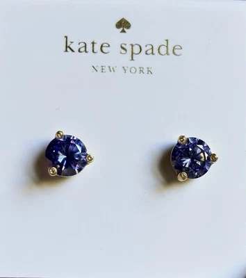Kate Spade Post Stud Earrings Blue Sparkle Sapphire CZ Gold Tone Posts Pouch - Image 1 of 4