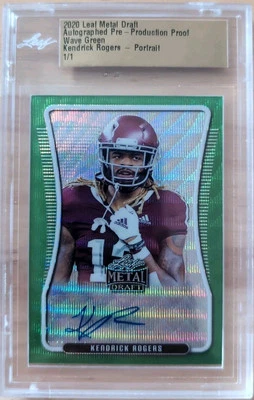 KENDRICK ROGERS 2020 Leaf Metal Draft Portrait PROOF AUTO Green Wave 1/1 Cowboys - Image 1 of 2
