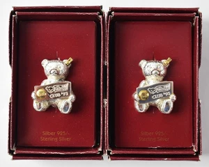 Pair of 1993 Steiff Club Sterling Silver Bear Pins w/ Boxes - Picture 1 of 2