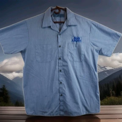 Bud Light Logo Blue Check Short Sleeve Button Front Shirt Mens XL - Image 1 of 4