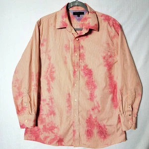 Tommy Hilfiger Mens Button Down Shirt Size 32 33 Orange White Pink Stripe - Picture 1 of 12