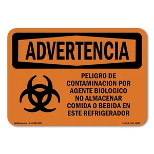 Biohazard No Food Or Drink Spanish ANSI Warning Sign Metal Plastic Decal - Picture 1 of 5