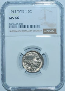 1913 NGC MS66 T1 Type 1 Buffalo Nickel - Picture 1 of 2