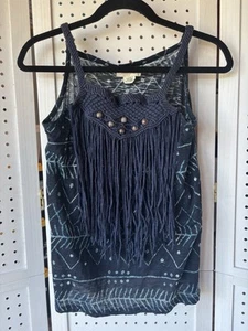 Denim & Supply Ralph Lauren ärmelloses Tank mit Quaste und Perlen blau Damen Medium - Bild 1 von 5