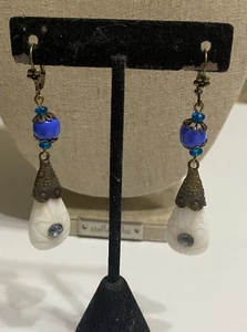 Pendientes colgantes checos bohemios de vidrio y diamantes de imitación firmados de colección raros - Imagen 1 de 6