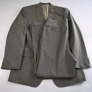 Vtg Albert Nipon 46L 38x34 Olive Green Brown Check 100% Wool Mens Suit - Picture 1 of 12