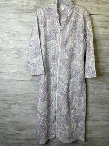 Miss Elaine Robe Womens Medium Pink Paisley Zip Up Long Sleeve Housecoat Pockets - Picture 1 of 11