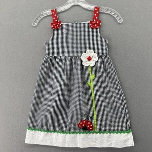 Girls Emily Rose Navy Gingham Boutique Style Ladybug Flower Dress Size 6 - Picture 1 of 11