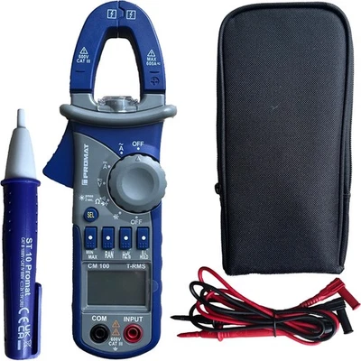 PROMAT Stromzange CM100 + Spannungsprüfer | TRUE RMS LCD | 110–1000V AC Testset - Bild 1 von 4
