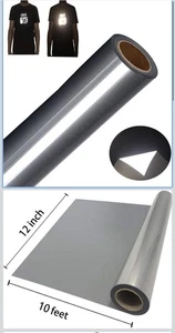 Heat Transfer Vinyl Reflective Light Gray HTV Roll, 12" x 10ft Reflective Iron o - Picture 1 of 3