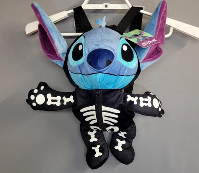 Disney Lilo & Stitch Plush Skeleton Backpack Halloween Zip Adjustable Straps - Image 1 of 4