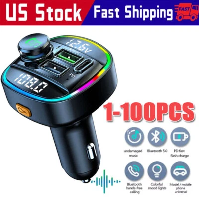 Bluetooth 5.0 Car Wireless FM Transmitter Adapter USB PD Charger AUX Hands LOT - Image 1 of 4