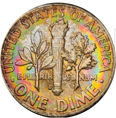 🌈 Rainbow Toned 1956-D Roosevelt Silver Dime- MS66+ PCGS  POP 12/98 - Image 1 of 4