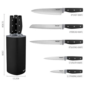 6Pcs Knife Set Sharp Stainless Steel Professional Kitchen Chef Knives with Block - Picture 1 of 9