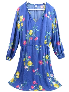 Old Navy Dress Womens XL Blue Floral Print Long Sleeve Sheath Shift Knee Length - Picture 1 of 7
