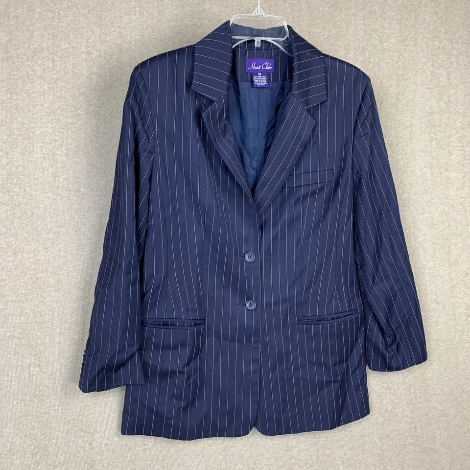 Blazer Hunt Club para mujer 14 azul marino chaqueta a rayas 100 % lana dos botones Foto 1 de 4