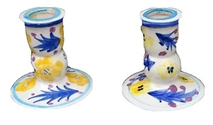 Floral gold and blue ceramic candlesticks by World Bazaars, Inc, 3 1/8" h 1" d - Picture 1 of 6