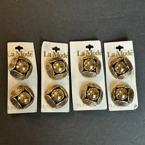 8 La Mode Metal Buttons 92503 Mid Century 1 1/8in. Ball Basket Goldtone Germany - Picture 1 of 7