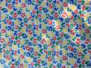 Flower Fabric Red Yellow Blue Green White 69” x 44” Cotton - Picture 1 of 3