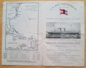 BERMUDIAN (Quebec Steamship) Saloon Passenger List, NY-Bermuda Oct 11 1905 - Picture 1 of 2