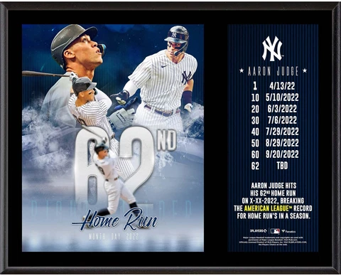 Aaron Judge New York Yankees 12" x 15" 62nd Home Run Sublimated Plaque Cover