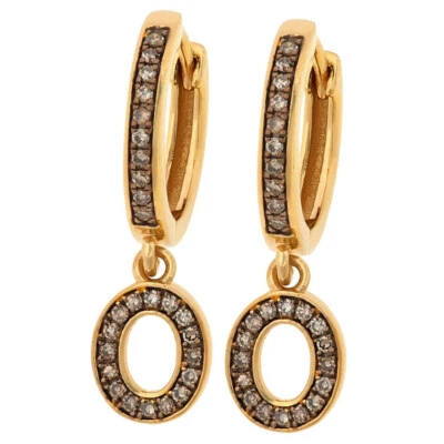 0.45ct Champagne Diamond "O" Initial Sterling Silver Dangling Drop Earrings - Image 1 of 3