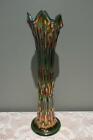 Vintage Fenton Carnival Glass Vase - April Showers - 30.5cm - Green - Vgc