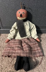 Olde Memories Collection Primitive Cloth Halloween Pumpkin Head Doll 26” - Picture 1 of 7