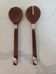 VINTAGE 12" PERLENGRIFF LÖFFEL GABEL SALATSERVICE SET Utensilien Hergestellt Phillipinen - Bild 1 von 7