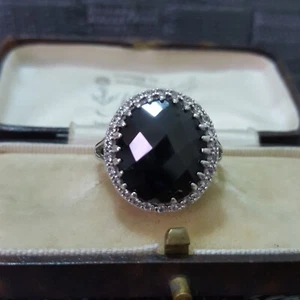 925 Sterling Silver Ring, Large Genuine Black Spinel Ring, Size Q US 8 - Picture 1 of 7