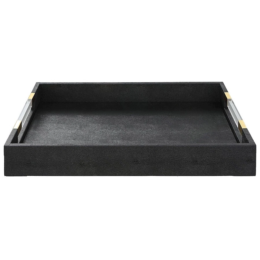 Uttermost 18059 Wessex Black Faux Shagreen with Acrylic and Brass Tray