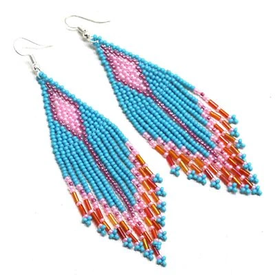 NUEVOS PENDIENTES GANCHO MODA CUENTAS SEMILLAS ARTESANALES ROSA AZUL E14/23 Foto 1 de 2