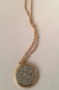 Necklace 16” Gold Chain W/ Round Pendant Clear Stones .75” Diameter New NIP - Picture 1 of 4