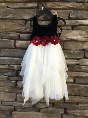 Biscotti  Girl's Party Dress Black & Ivory Velour Flare Dress-Size-4 - Image 1 of 4