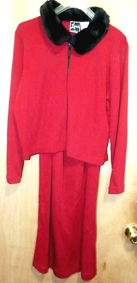 Conjunto de falda larga roja con cuello de piel sintética cremallera Lennie For Nina Leonard para mujer M Foto 1 de 4