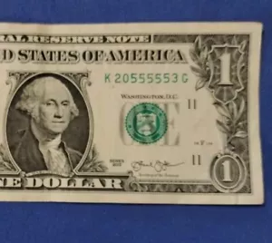 Five of a Kind 5s ausgefallene Seriennummer Eins Dollarschein K20555563G - Bild 1 von 3
