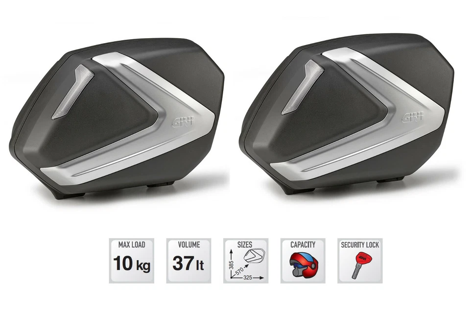 V37NT GIVI COPPIA di VALIGIE LATERALI 37LT NERE con INSERTI ARGENTO MONOKEY side - Immagine 1 di 1