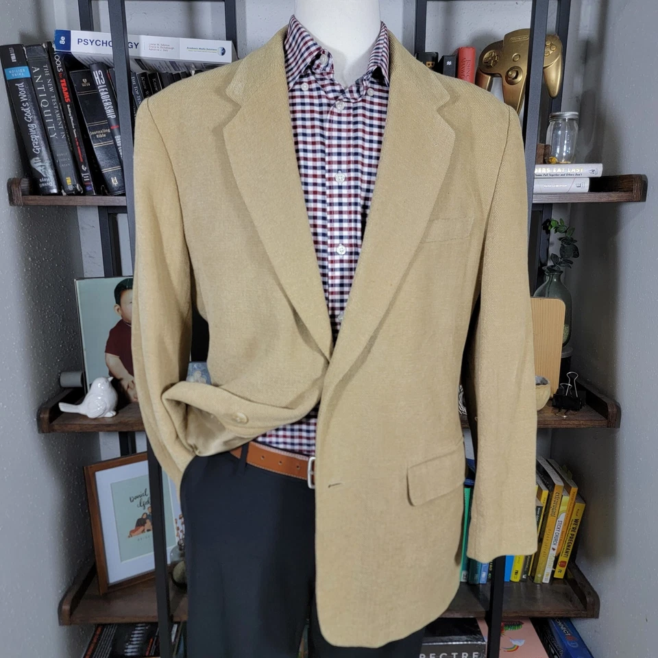 VTG Claiborne Men's Sport Coat Woven in Italy Beige Cotton Wool Blend Size 42R - Image 1 of 4