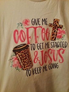 Damen weißes Vinyl Kaffee & Jesus T-Shirt - Bild 1 von 2