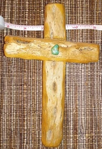 Cruz de cactus rústica con piedra turquesa decoración de arte de pared occidental - Imagen 1 de 6