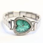 Zielony włoski charm bransoletka zegarek serce z kamieniami - mechanizm kwarcowy - zielony z WW212